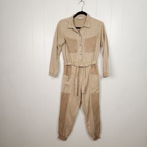 Zara Girls One piece Jumpsuit Union Suit Pants Long Sleeve Utility Beige 11 12